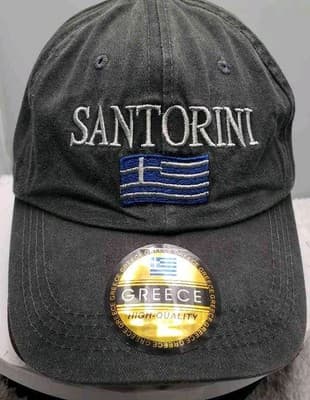 Santorini Greece Flag Baseball Cap Adjustable Strapback Gray - Image 1
