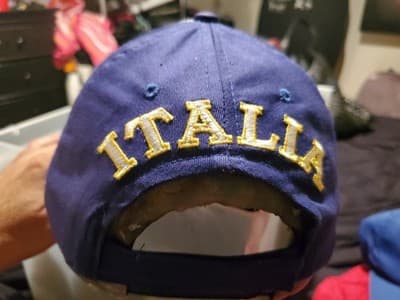 Italia Italy Blue Baseball Cap Embroidered Flag Laurel Leaves Adjustable - Thumbnail 3