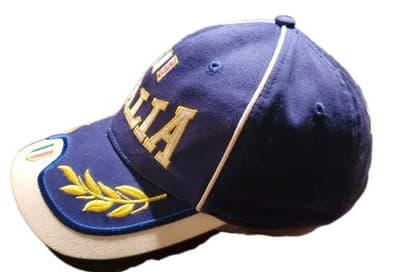 Italia Italy Blue Baseball Cap Embroidered Flag Laurel Leaves Adjustable - Thumbnail 2