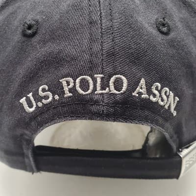 U.S. POLO ASSOCIATION Hat Black w/ White Logo Strapback Adjustable Baseball Cap - Thumbnail 5