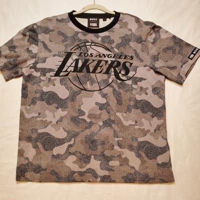 Hugo Boss Lakers Shirt Mens XL White Camo NBA Basketball Used - Thumbnail 2