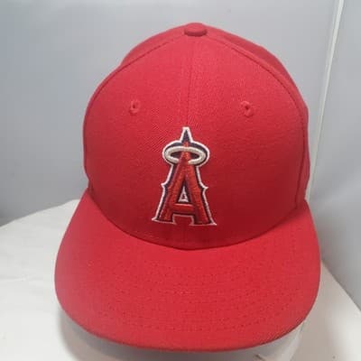 New Era 59fifty Los Angeles Angels of Anaheim fitted hat on field Red 6 1/2 - Image 1