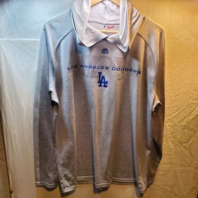 Los Angeles Dodgers MLB Majestic Gray Lightweight Hoodie Mens L/G/G - Thumbnail 3