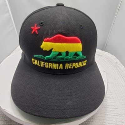 Whang Black Rainbow California Republic Cali Bear Pride Flat Bill Snapback Hat - Image 1