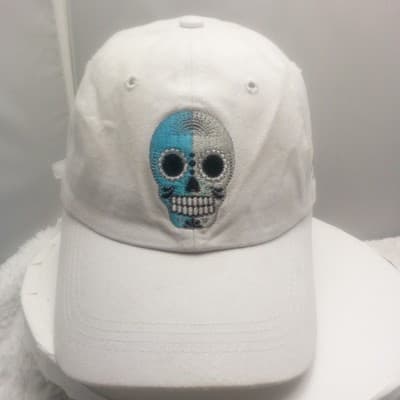 Volcan Tequila Slideback Hat White One Size Adjustable Embroidered Skull Cotton - Image 1