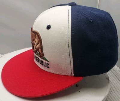 California Republic Flag Embroidered Whang Flat Bill Snapback Cap Hat - Thumbnail 2
