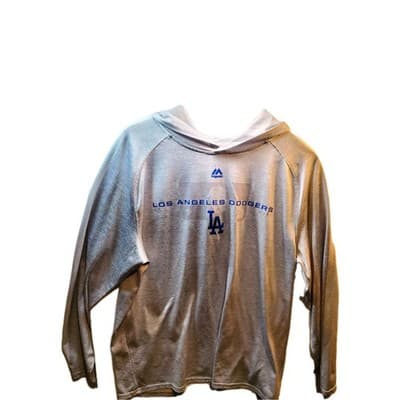 Los Angeles Dodgers MLB Majestic Gray Lightweight Hoodie Mens L/G/G - Image 1