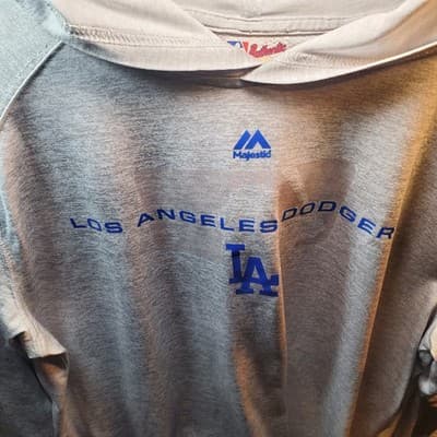 Los Angeles Dodgers MLB Majestic Gray Lightweight Hoodie Mens L/G/G - Thumbnail 2