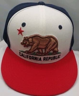 California Republic Flag Embroidered Whang Flat Bill Snapback Cap Hat - Image 1