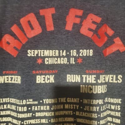 RIOT FEST 2018 Gray Rock Concert Festival Shirt Beck Weezer Incubus Interpol - Thumbnail 3