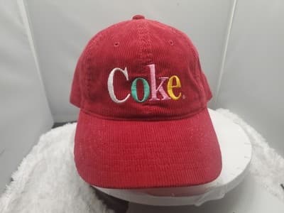 Coca Cola Red Corduroy Hat Multicolor Coke Logo Adjustable Strapback Cap - Image 1