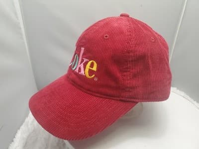 Coca Cola Red Corduroy Hat Multicolor Coke Logo Adjustable Strapback Cap - Thumbnail 2
