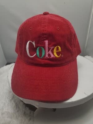 Coca Cola Red Corduroy Hat Multicolor Coke Logo Adjustable Strapback Cap - Thumbnail 8