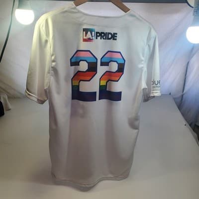 LA Dodgers Pride Night Jersey Men's Medium White Rainbow #22 MLB SGA - Thumbnail 2