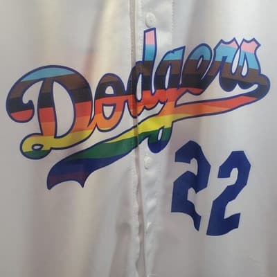 LA Dodgers Pride Night Jersey Men's Medium White Rainbow #22 MLB SGA - Thumbnail 3