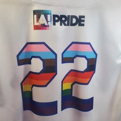 LA Dodgers Pride Night Jersey Men's Medium White Rainbow #22 MLB SGA - Thumbnail 5
