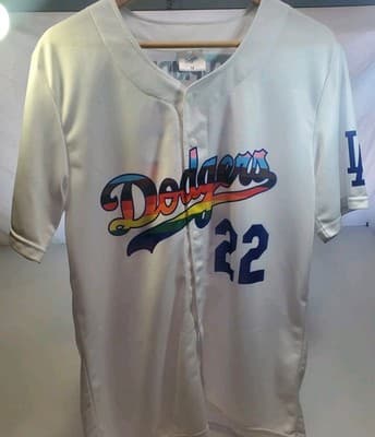 LA Dodgers Pride Night Jersey Men's Medium White Rainbow #22 MLB SGA - Image 1