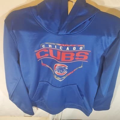 CHICAGO CUBS Majestic Blue Hoodie MLB Size Mens M - Thumbnail 4