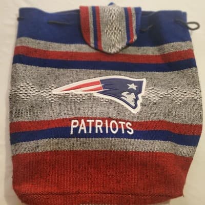 PATRIOTS Football Mexican Blanket Embroidered Backpack Bag Red White Blue - Image 1