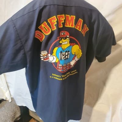 Vintage The Simpsons 2004 DUFFMAN DUFF BEER Red Kap Button Work Shirt. Large - Image 1