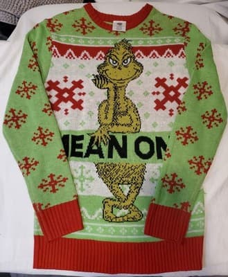 Men's The Grinch Ugly "Mean One" Christmas Holiday Sweater Size Small 34-36 - Image 1