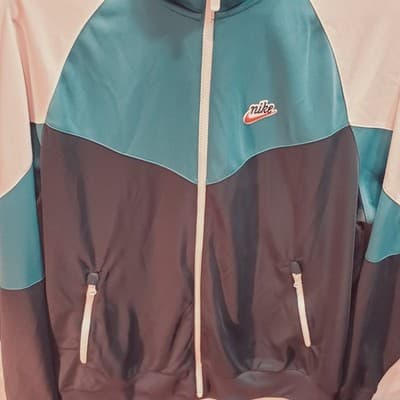 Nike Windrunner Jacket Medium Colorblock Teal, Blue, White Full Zip Hooded Retro - Image 1