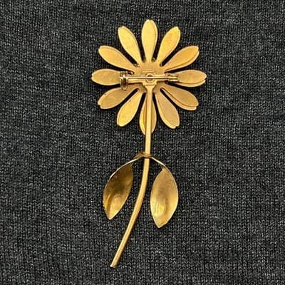 VTG 1960s Orange Enamel Flower Brooch - Thumbnail 4