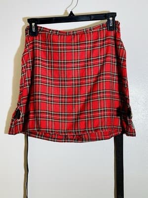 Dog Pile (DP Gerl) Red Tartan Bondage Skirt, Sz. M, VTG 1990s - Image 1