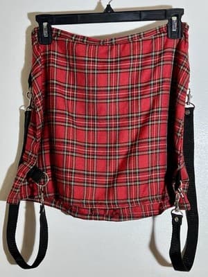 Dog Pile (DP Gerl) Red Tartan Bondage Skirt, Sz. M, VTG 1990s - Thumbnail 2