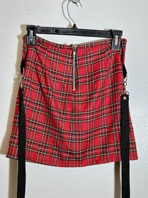 Dog Pile (DP Gerl) Red Tartan Bondage Skirt, Sz. M, VTG 1990s - Thumbnail 6