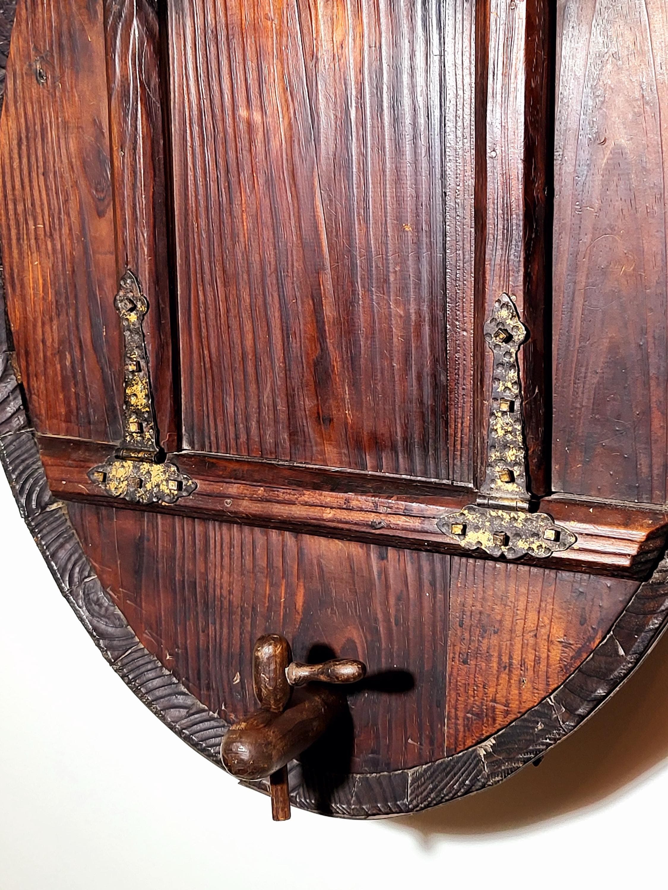 VTG 1960s Rustic Wine Cask Wall Decor, Mid Century Wine Barrel Mini Bar - Thumbnail 3