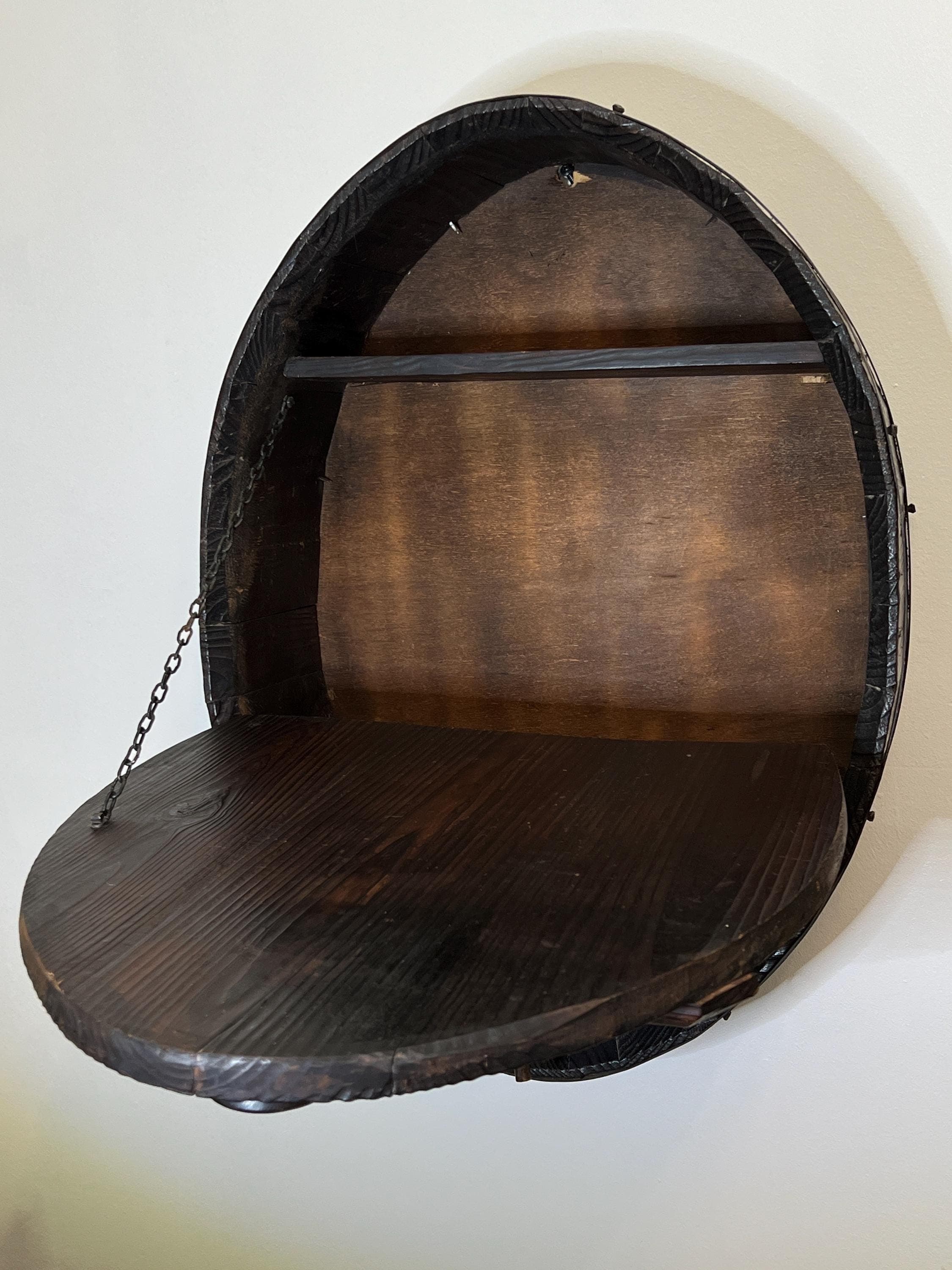 VTG 1960s Rustic Wine Cask Wall Decor, Mid Century Wine Barrel Mini Bar - Thumbnail 6