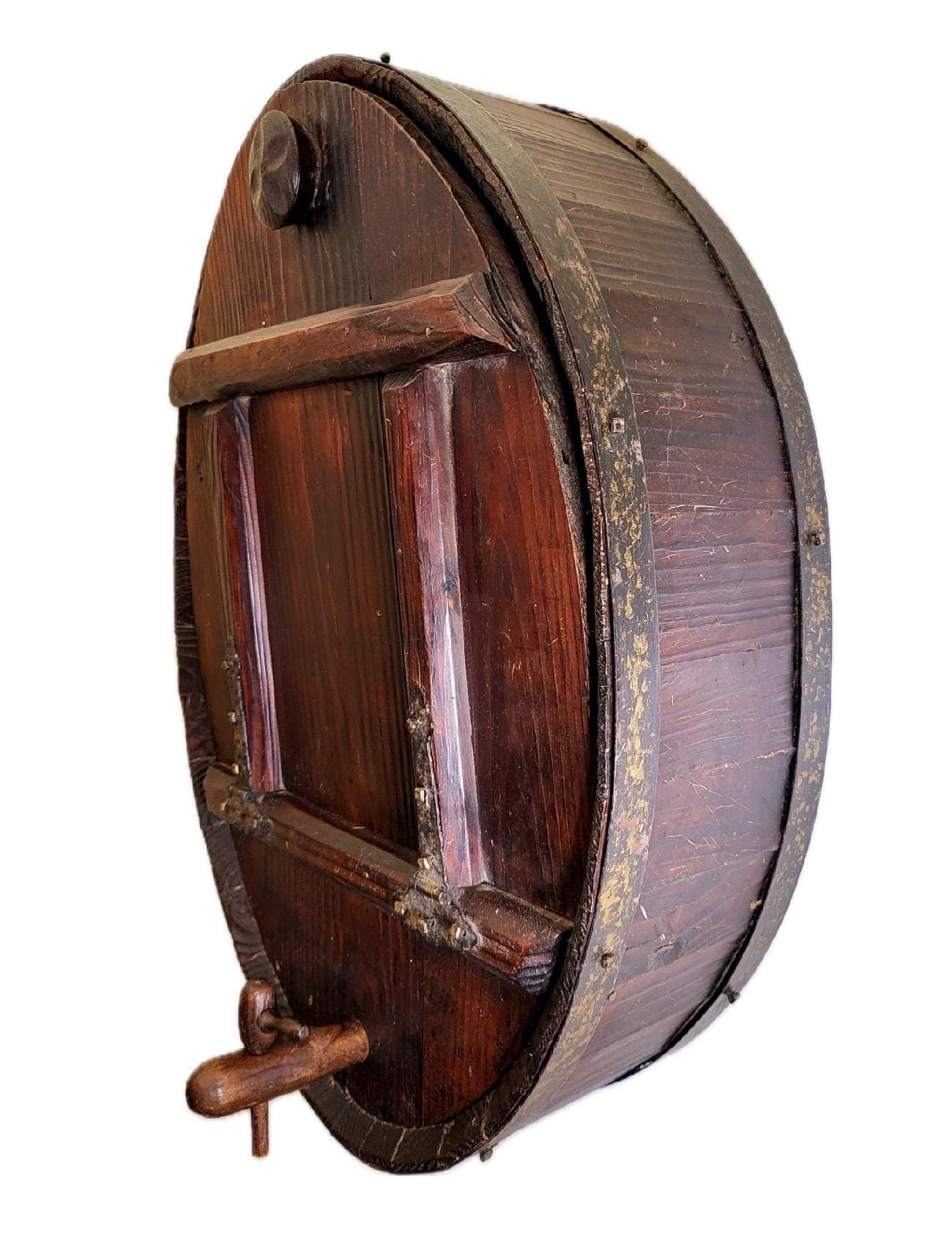VTG 1960s Rustic Wine Cask Wall Decor, Mid Century Wine Barrel Mini Bar - Thumbnail 2