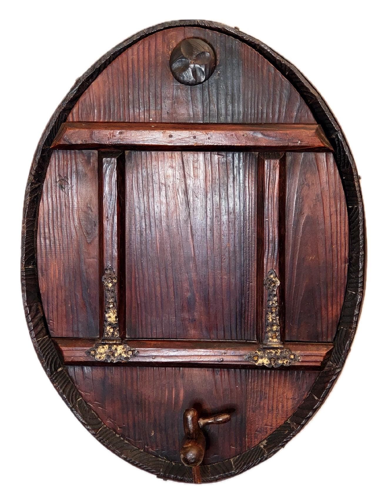 VTG 1960s Rustic Wine Cask Wall Decor, Mid Century Wine Barrel Mini Bar - Image 1