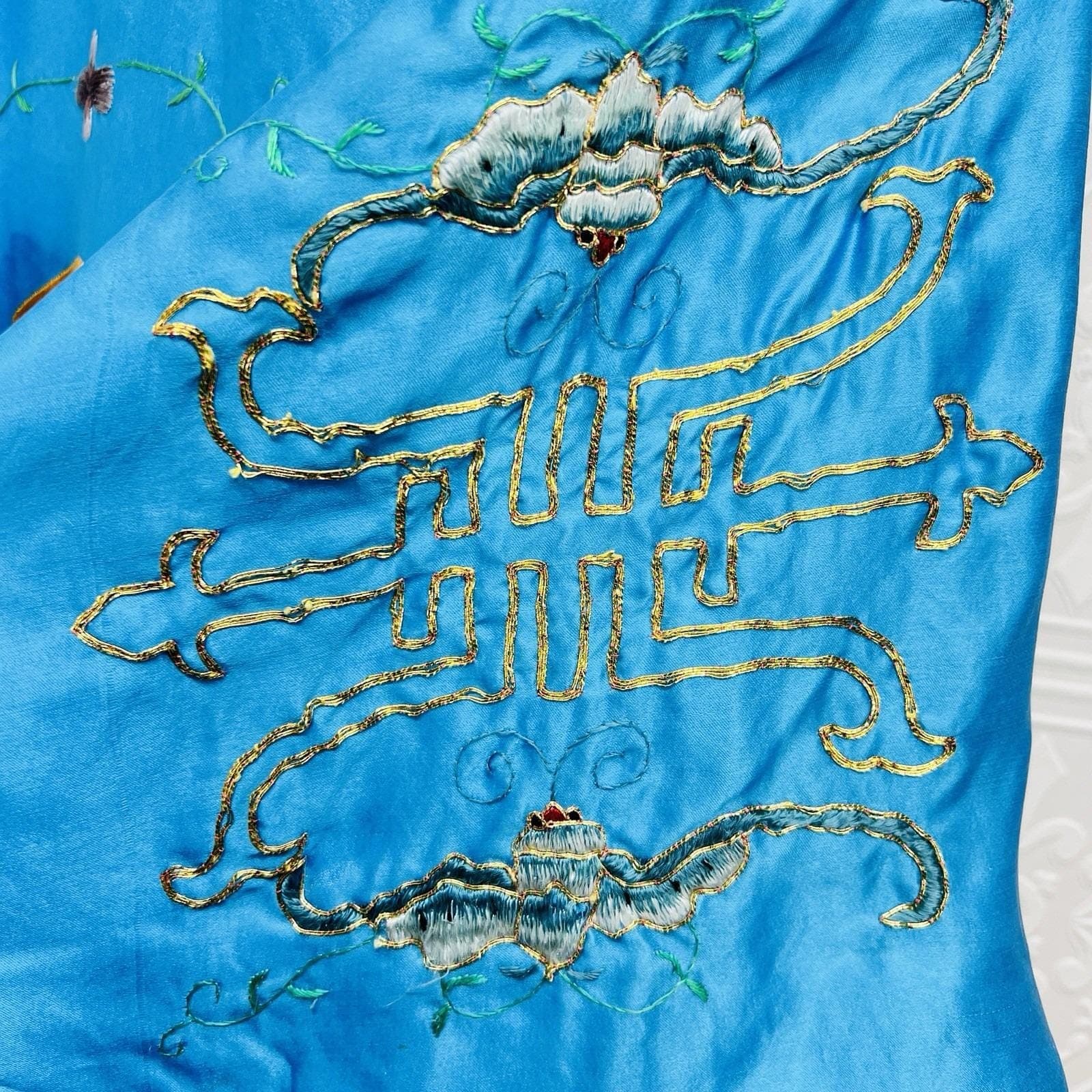 Vintage 1960s Hand Embroidered Silk Robe, Size L, Full Length, Unisex - Thumbnail 5