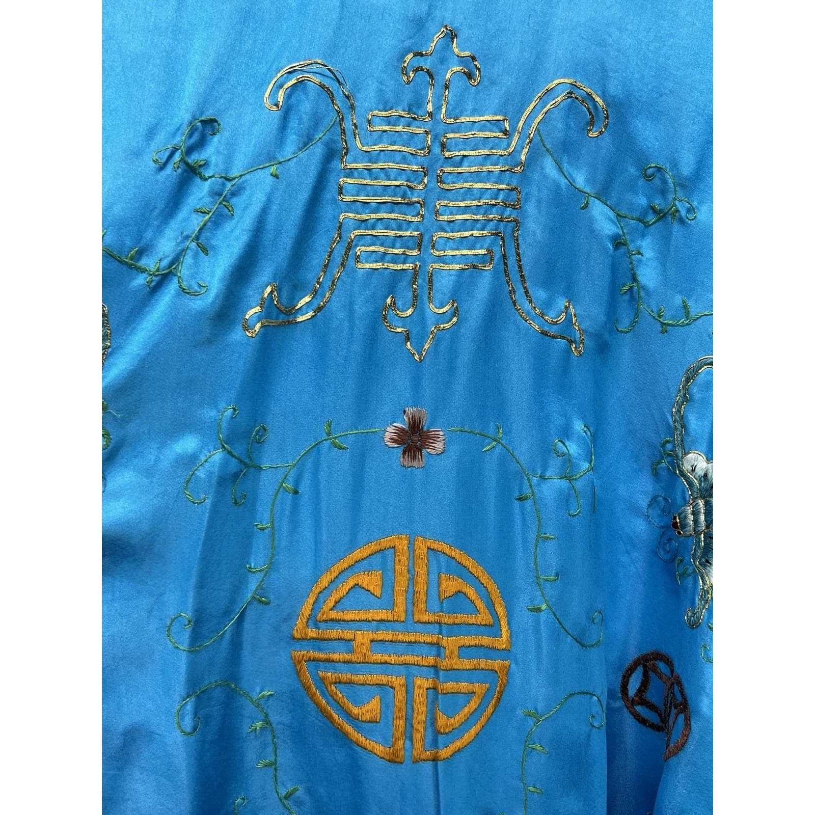Vintage 1960s Hand Embroidered Silk Robe, Size L, Full Length, Unisex - Thumbnail 8