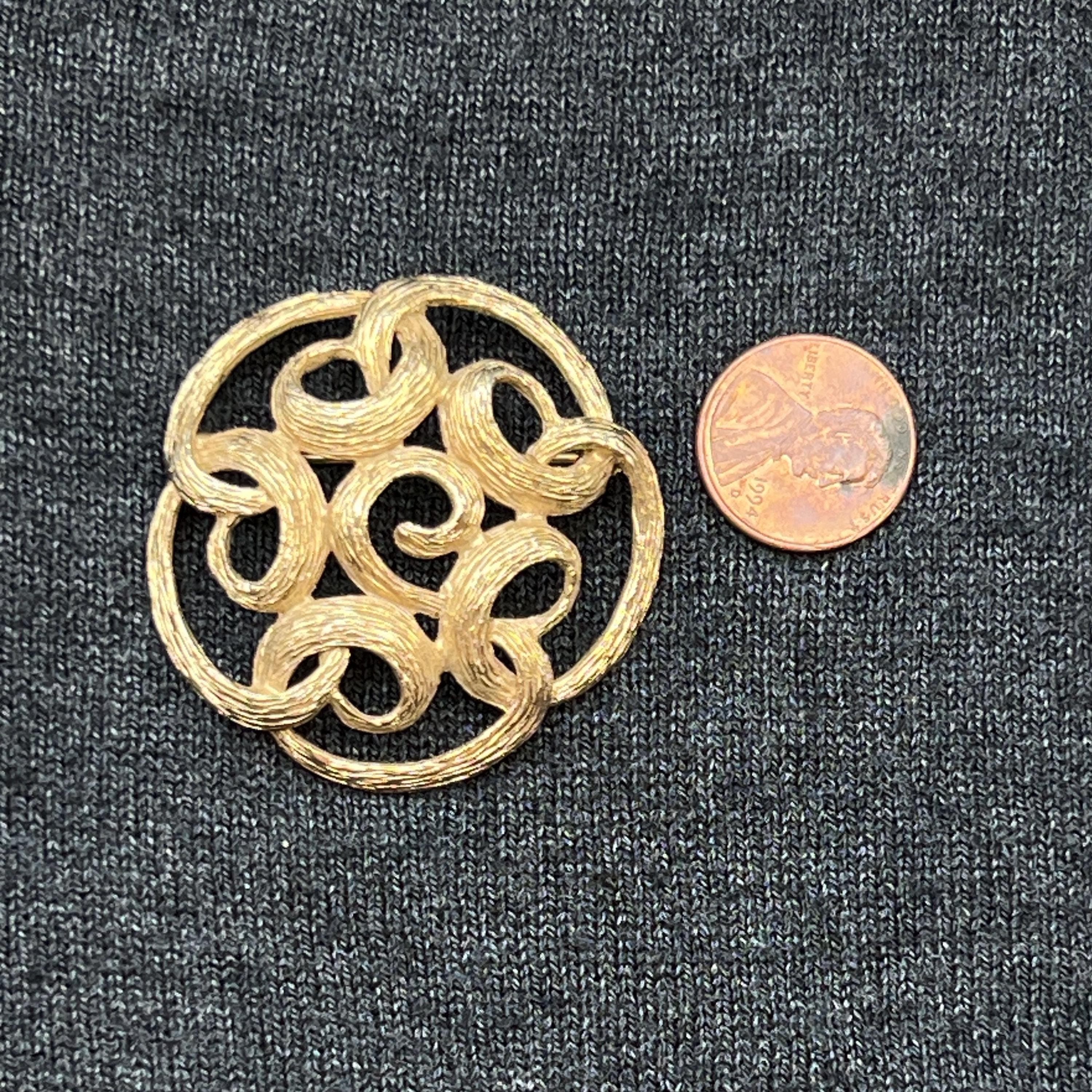 VTG Mid Century Sarah Coventry Swirl Brooch, Gold Tone, Signed - Thumbnail 5