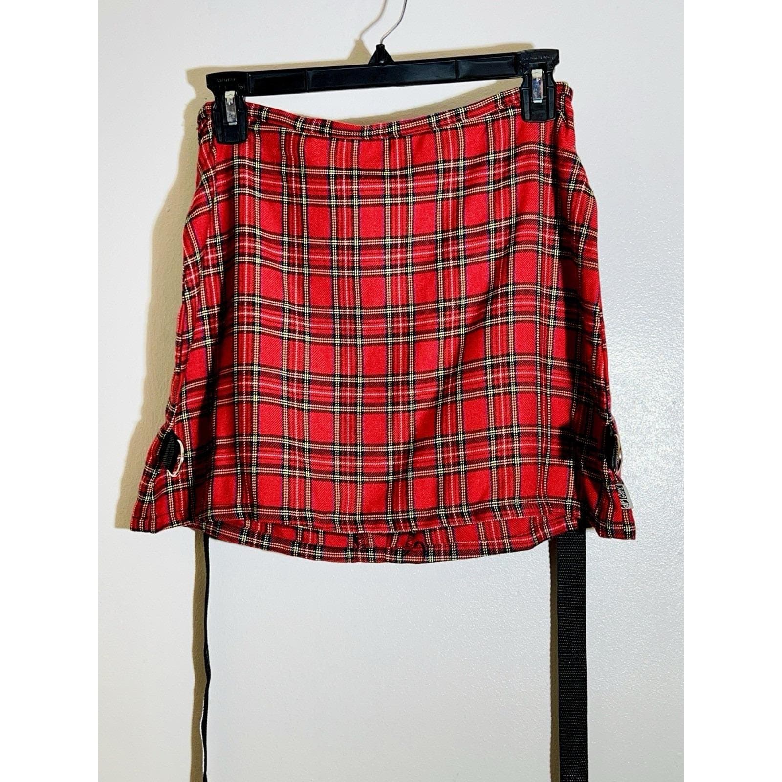 VTG 1990s Dog Pile (DP Gerl) Red Tartan Bondage Skirt, Sz. M - Image 1
