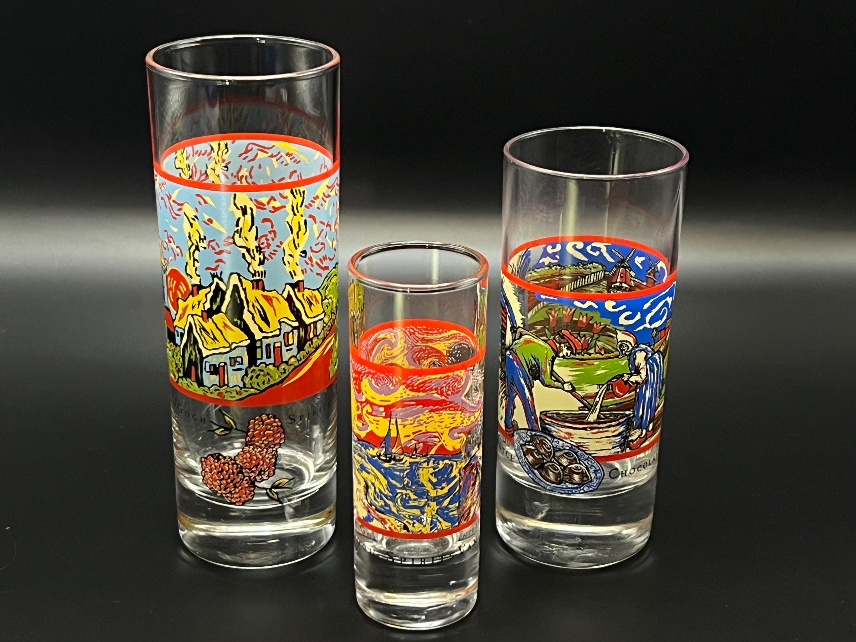 Vintage Van Gogh Starry Night Shot Glass Trio | Impressionist Art Barware Set - Image 1