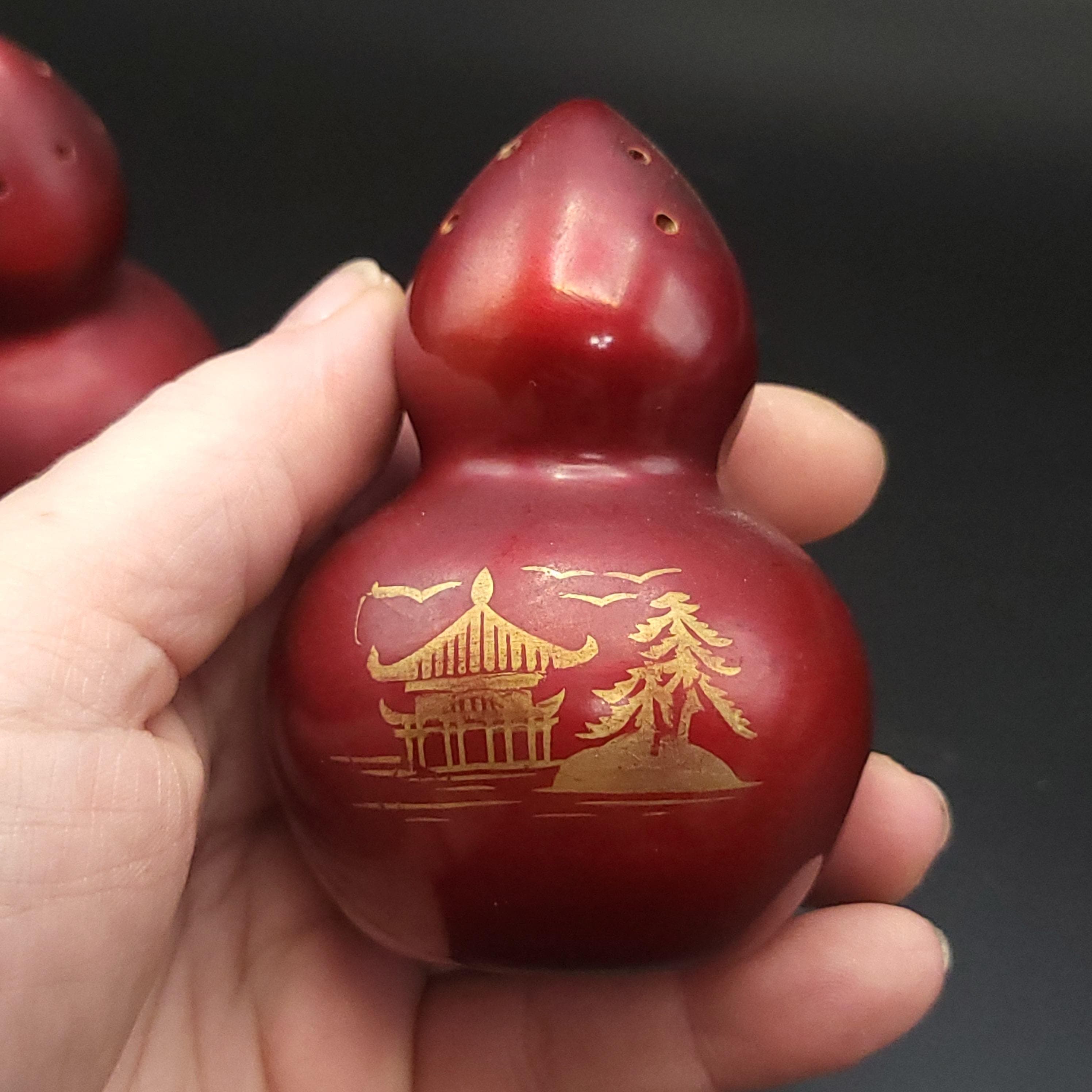 1950s Okinawa Lacquerware Sauce Dish Set with Salt & Pepper Shakers - Thumbnail 3