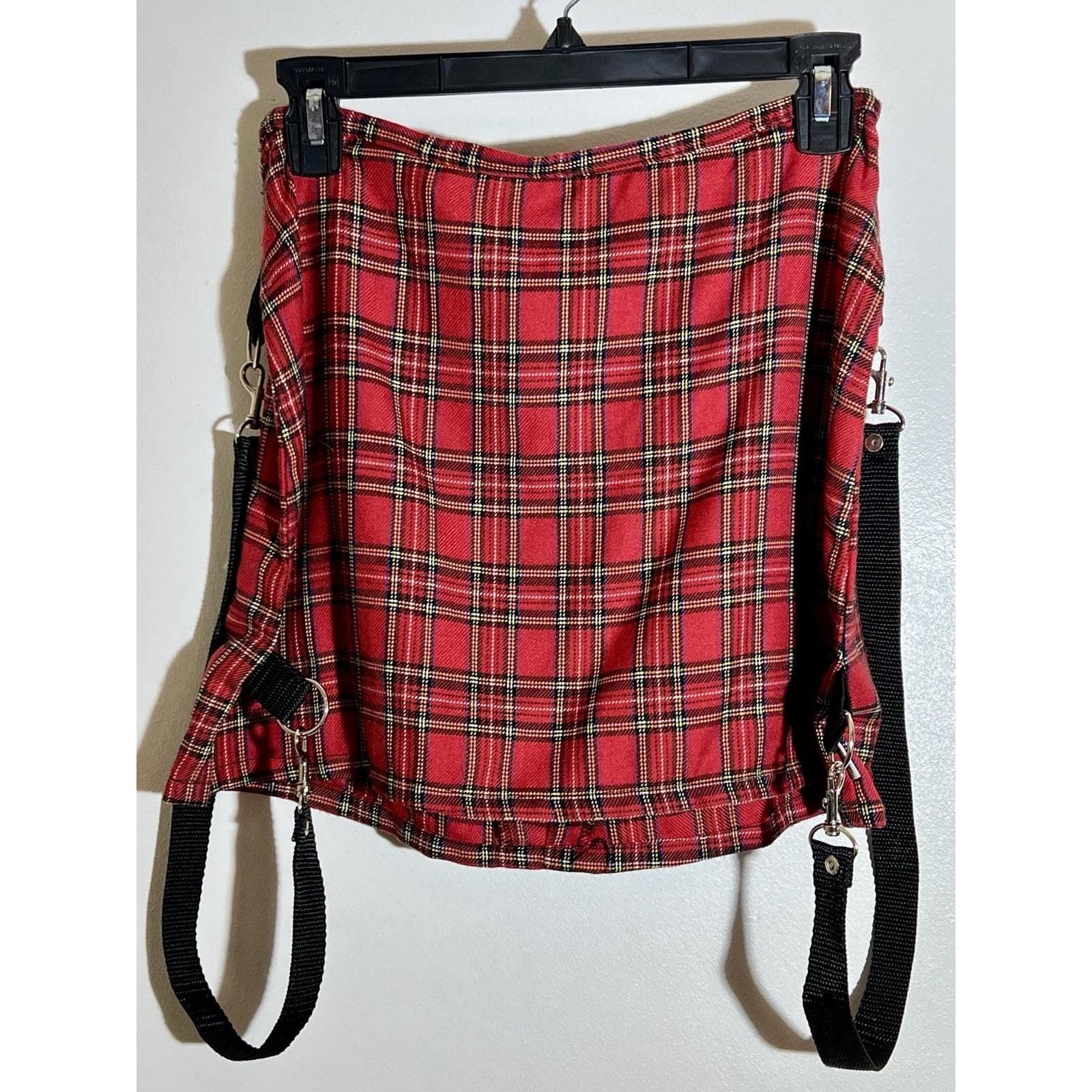VTG 1990s Dog Pile (DP Gerl) Red Tartan Bondage Skirt, Sz. M - Thumbnail 2