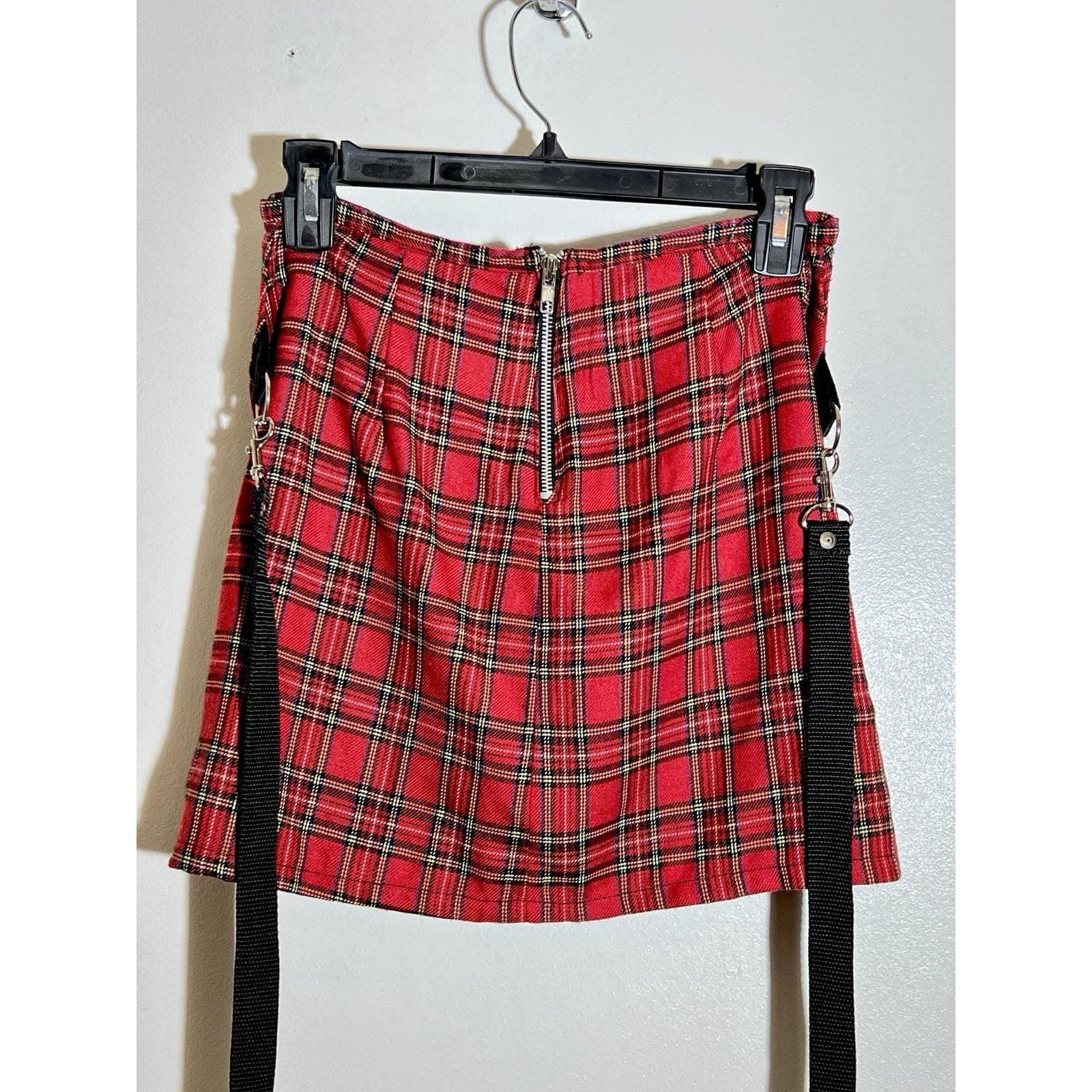 VTG 1990s Dog Pile (DP Gerl) Red Tartan Bondage Skirt, Sz. M - Thumbnail 6