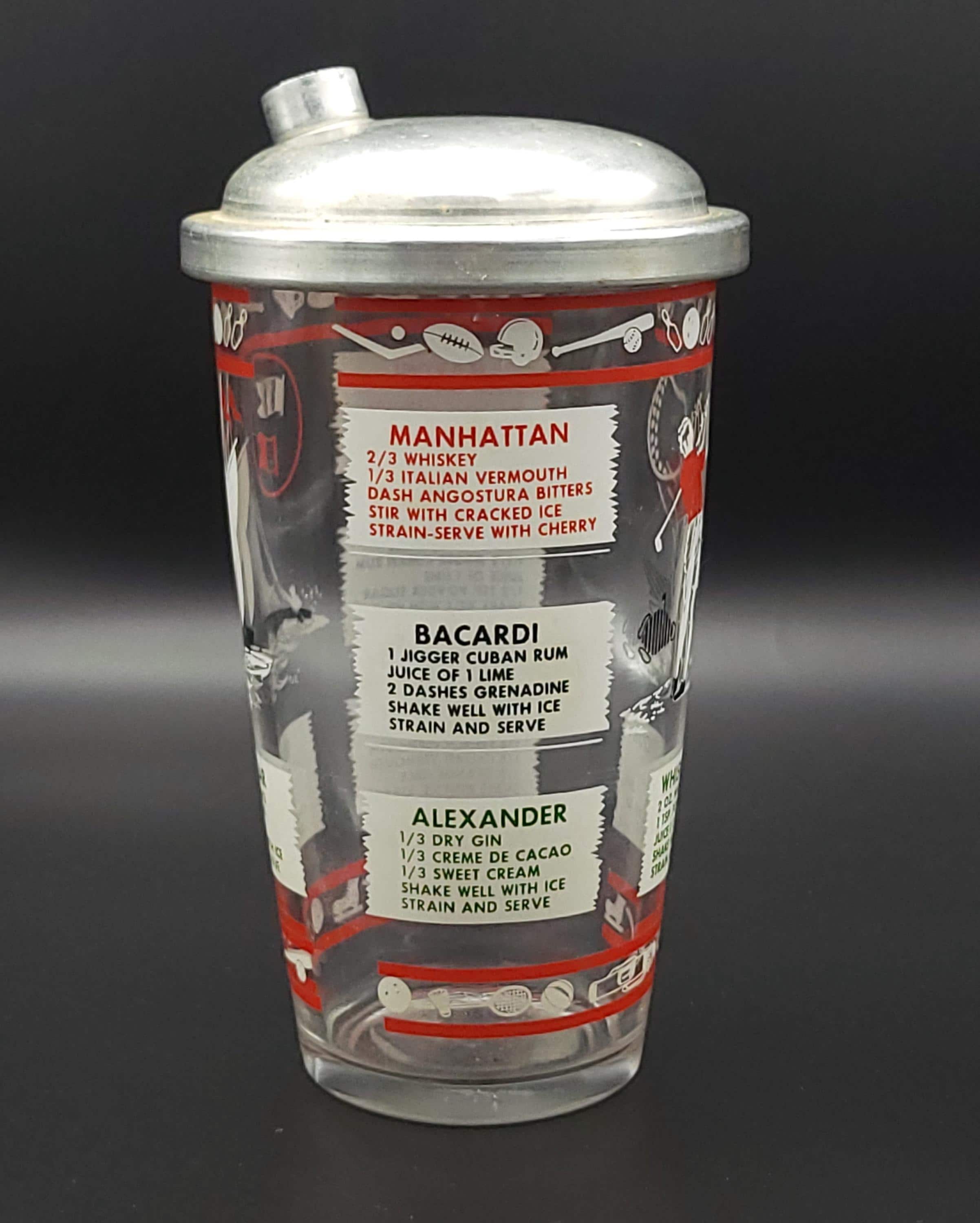 Vintage 1950s Sports Theme Cocktail Shaker | MCM Glass Recipe Mixer (Metal Lid) - Thumbnail 4