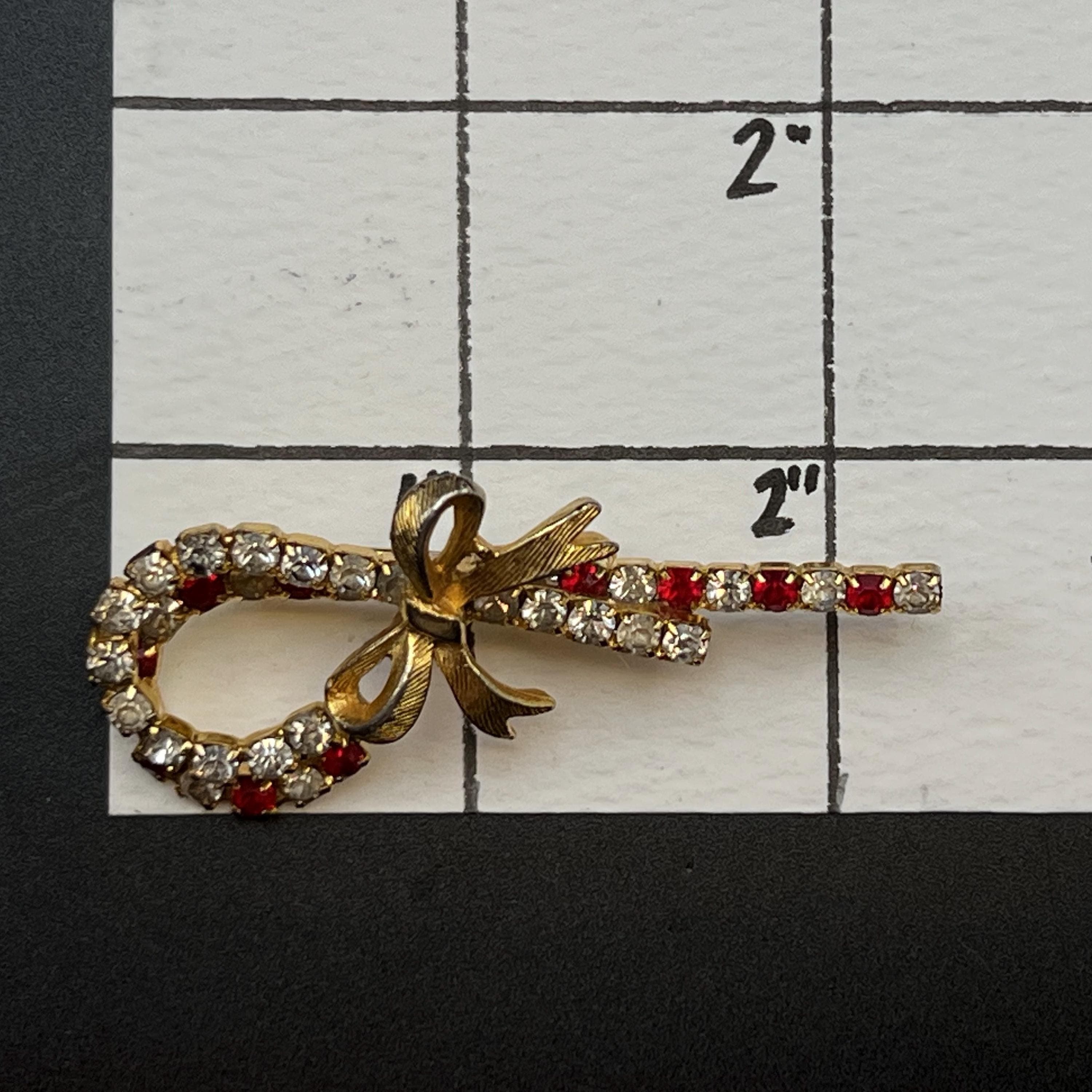 VTG Double Candy Cane Brooch with Rhinestones - Thumbnail 6