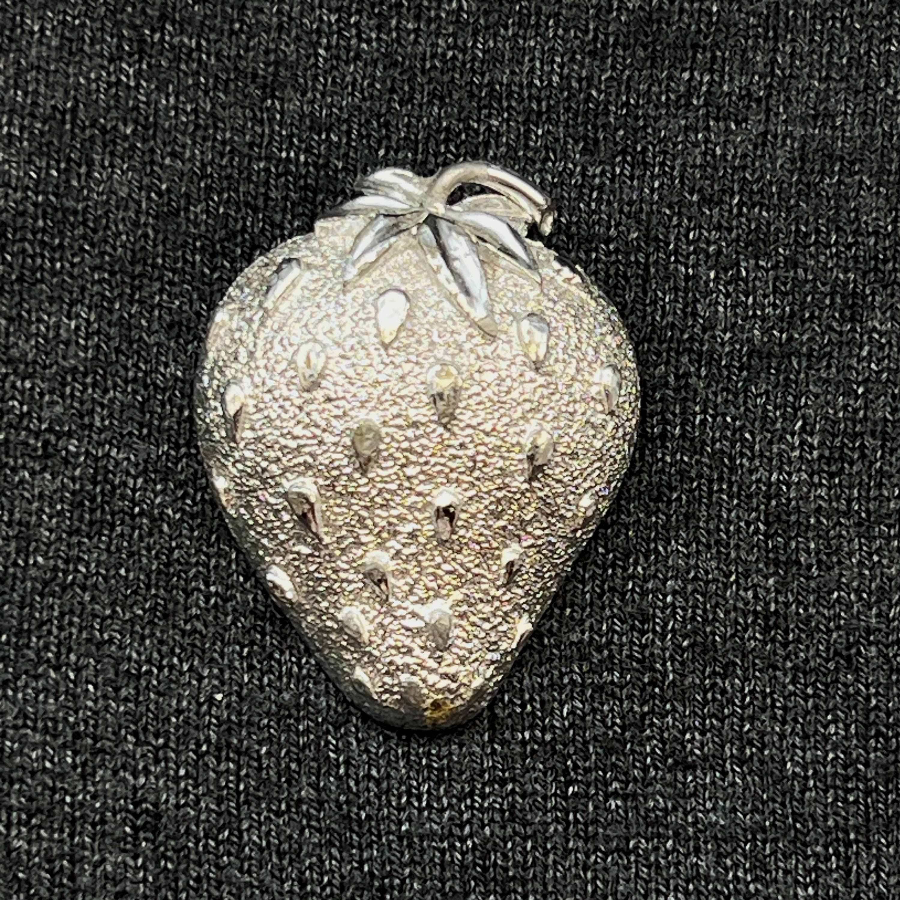 VTG Mid Century Sarah Coventry Strawberry Brooch, Silver Tone, Signed - Image 1
