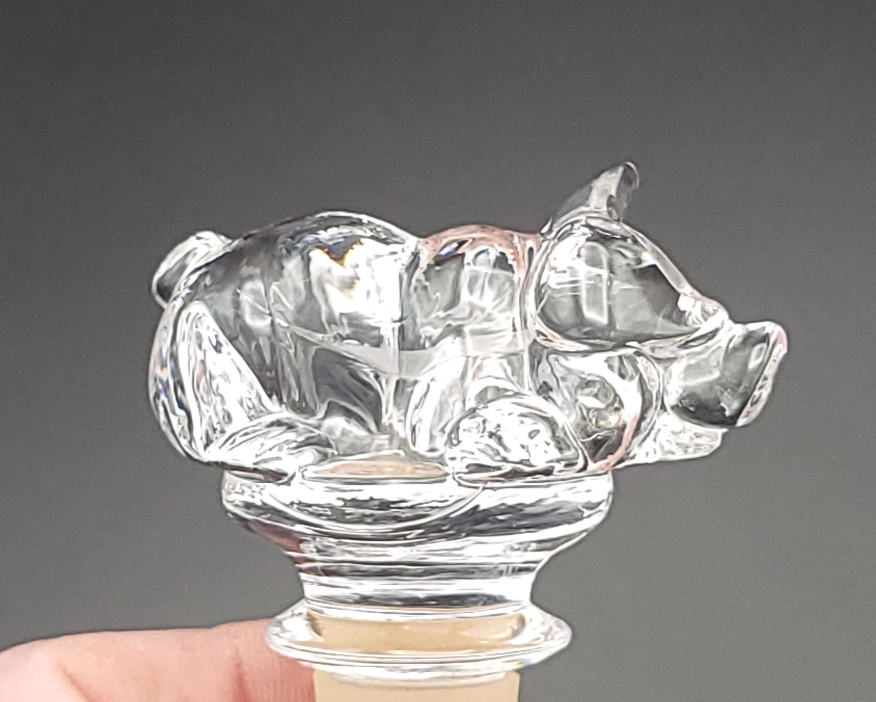 Vintage Mikasa Lead Crystal Pig Bottle Stopper | Farm Friend Sleeping Piggy Wine Topper - Thumbnail 4