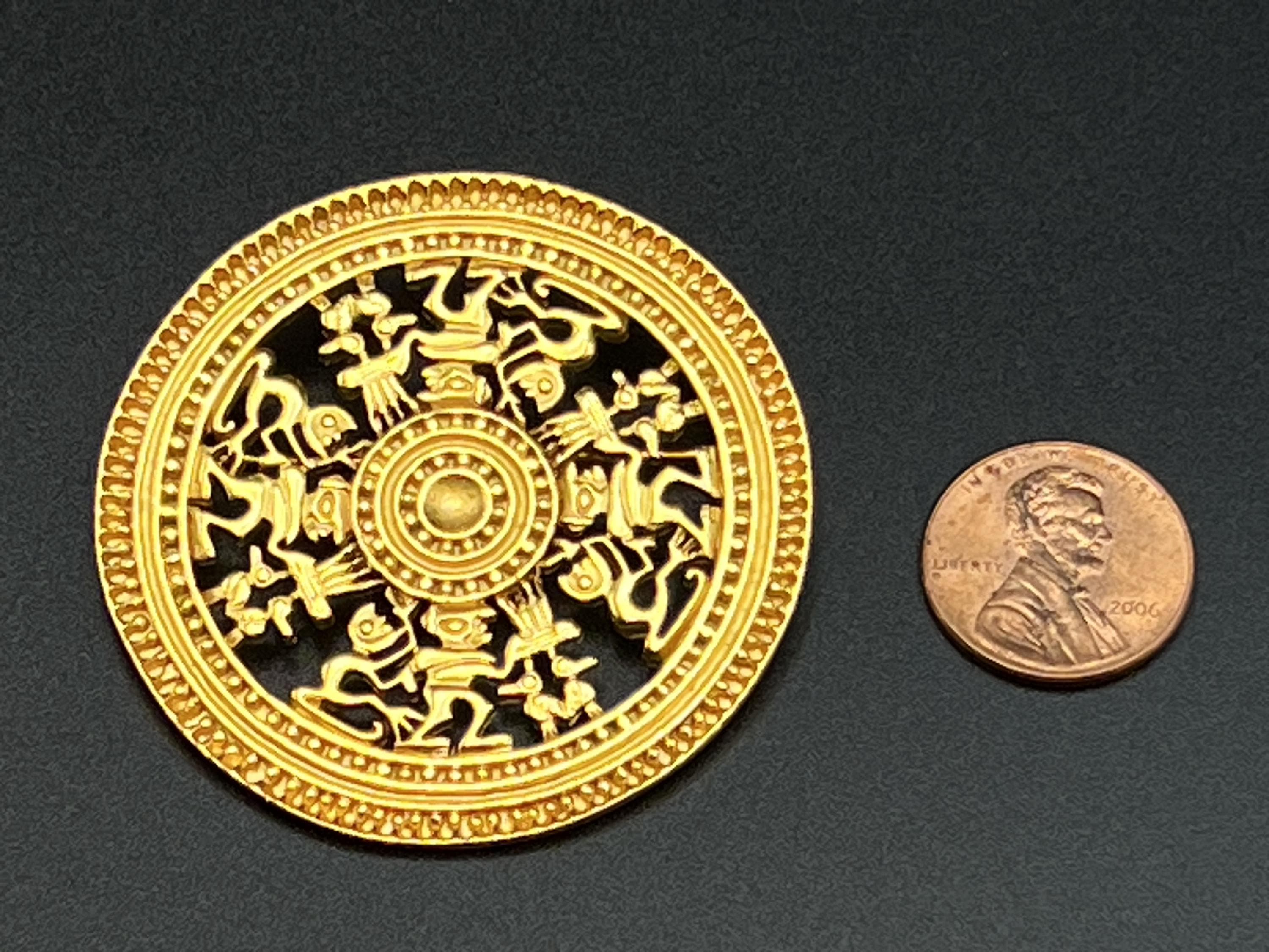 18k Gold Plated Peruvian Inca-inspired Brooch Signed by CCORI, Reproduction of a Museum Piece - Thumbnail 2