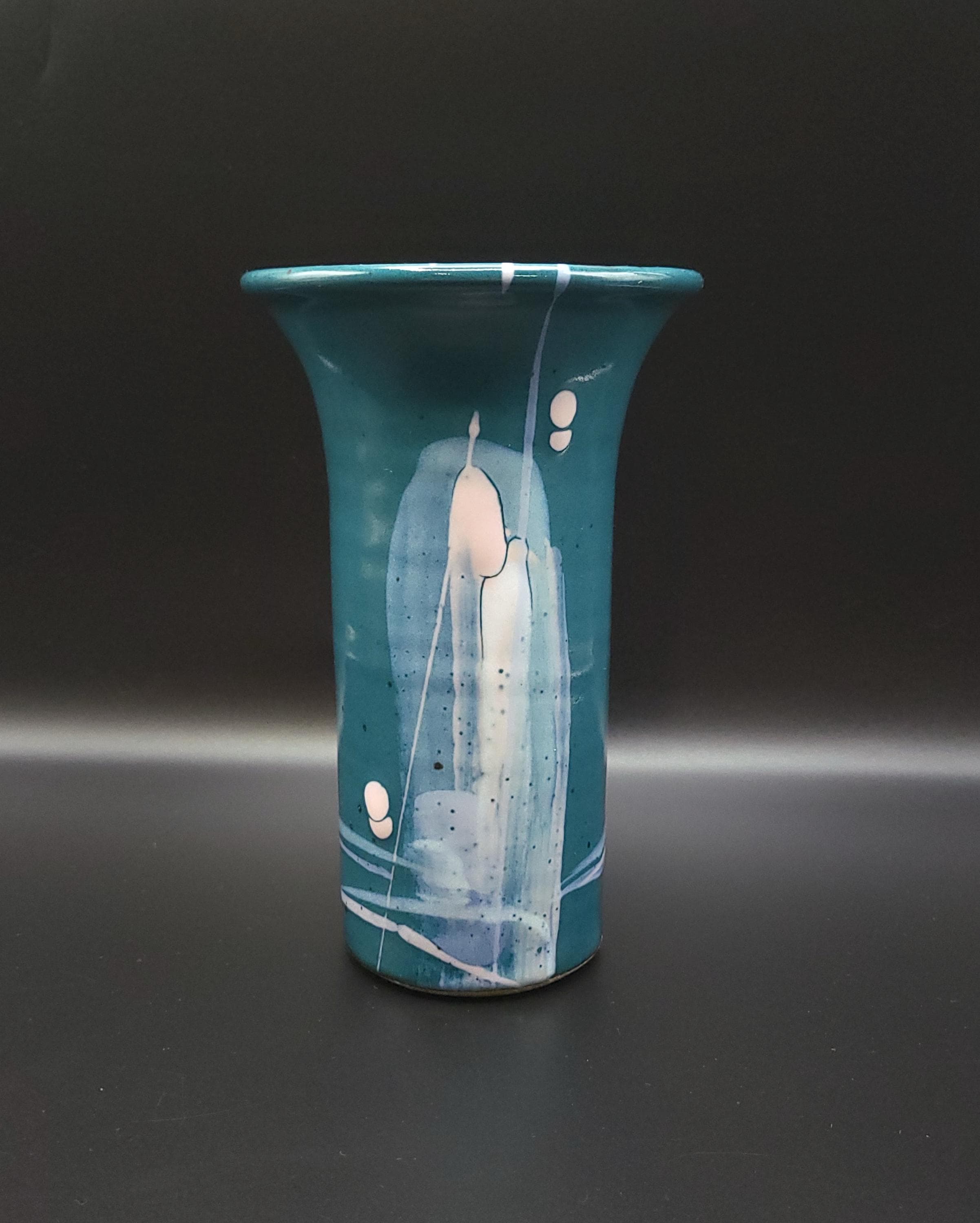 1992 Teal & Pink Vase, Signed, Teresa Bowen Pottery - Image 1