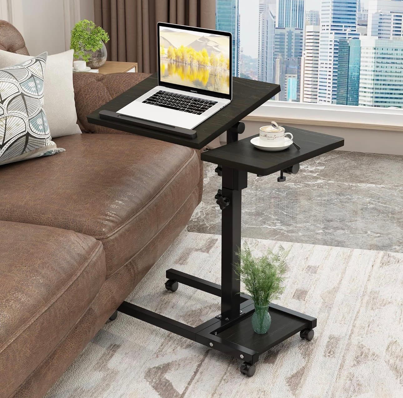 Adjustable Rolling Laptop Desk with Side Table - Image 1