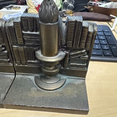 Vintage Brass Bookends Philadelphia Candle Books Library Theme Heavy - Thumbnail 4